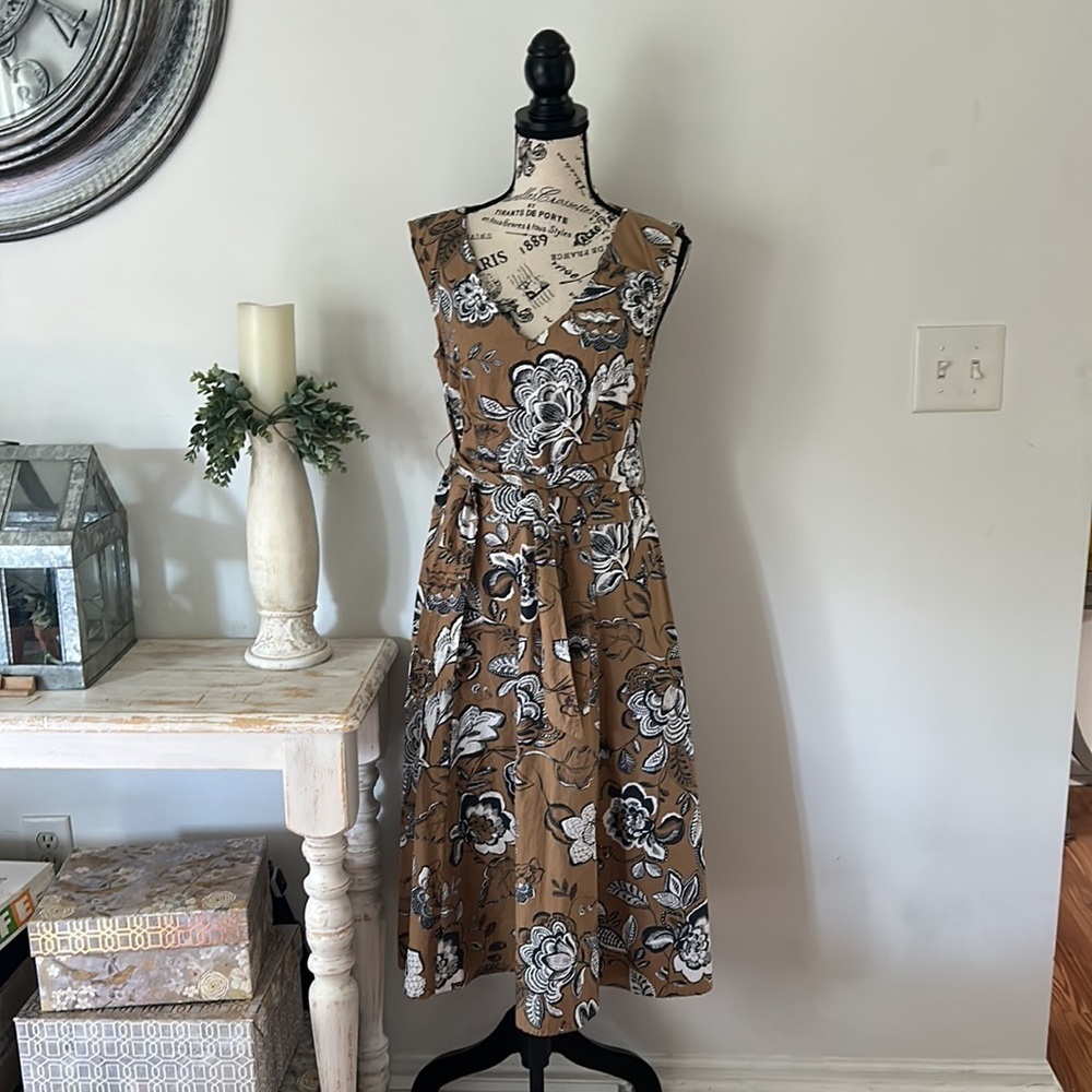 Caroll Paris Floral Tie Waist Midi Dress Size 38